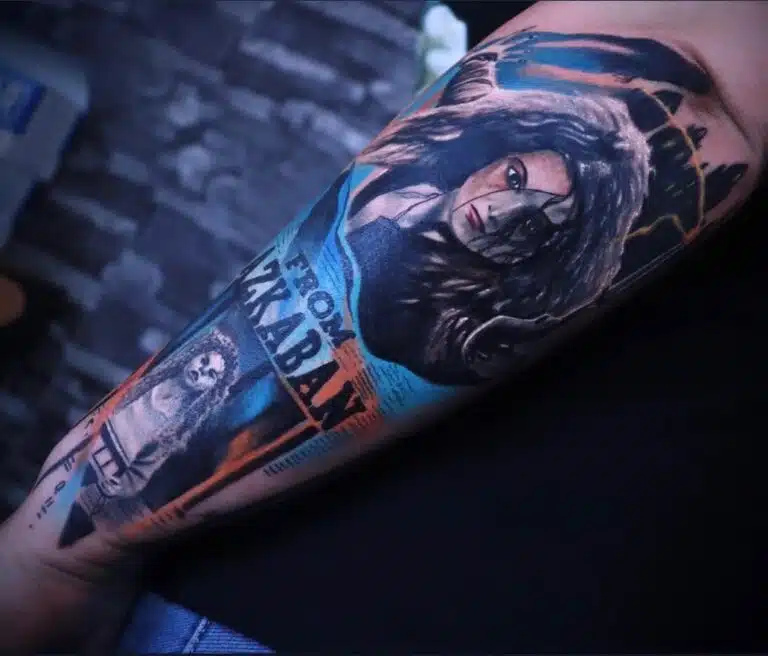 Tetování z filmů a pohádek Harry Potter, žena na předloktí