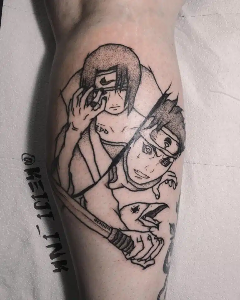 Tetování z filmů a pohádek, anime, Naruto, Itachi a Shisui na lýtku