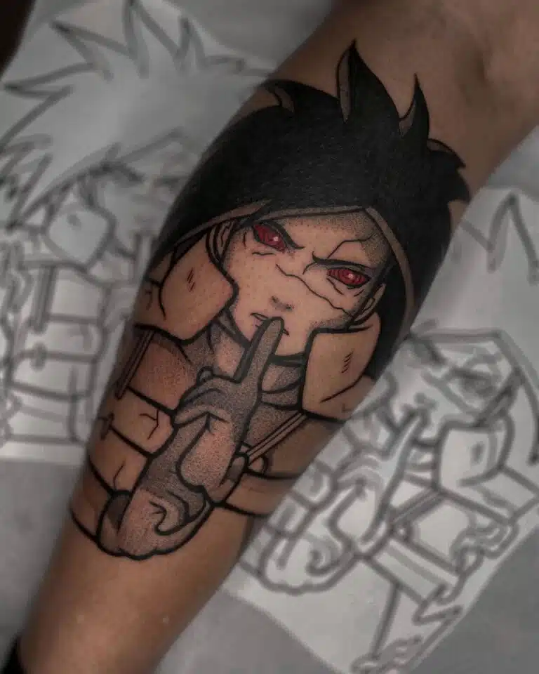 Tetování z filmů a pohádek, anime, Naruto, Madara Uchiha na lýtku
