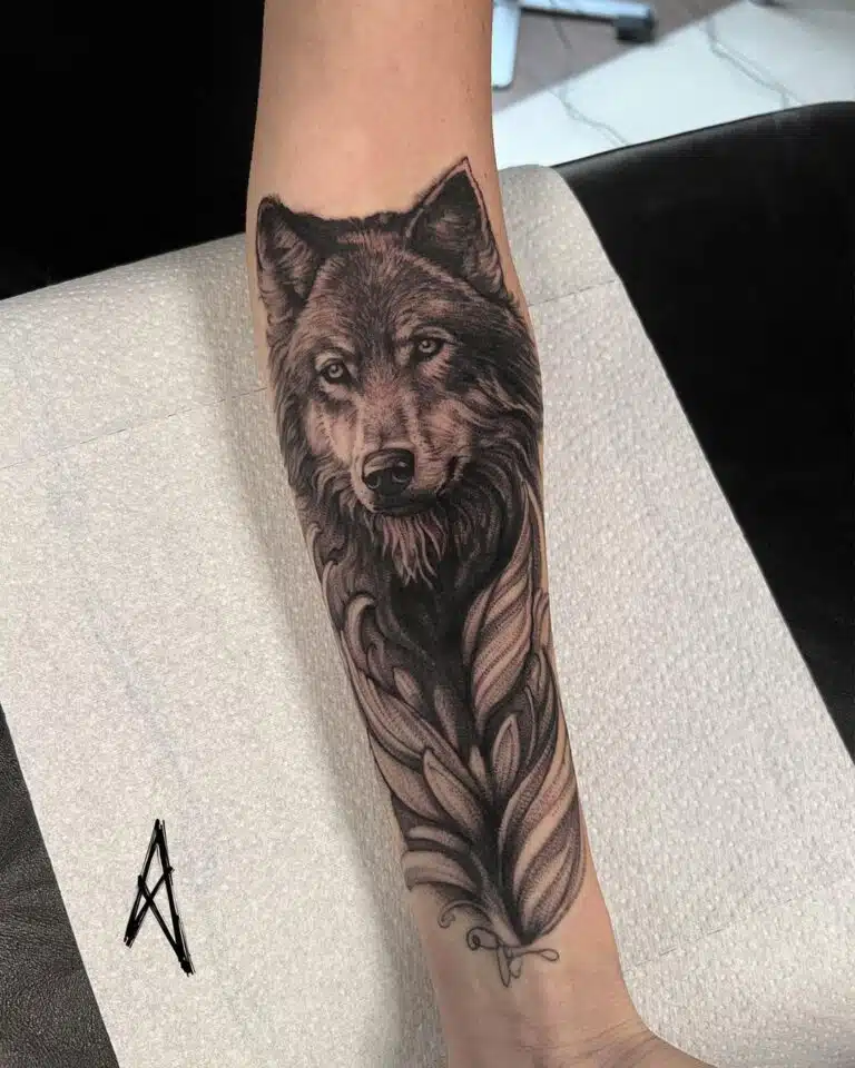 Tetování zvířata, vlk na předloktí