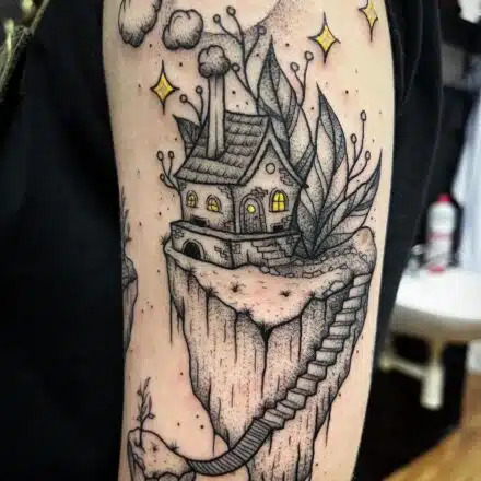 Tetování symbol, květy, hvězdy na rameno
