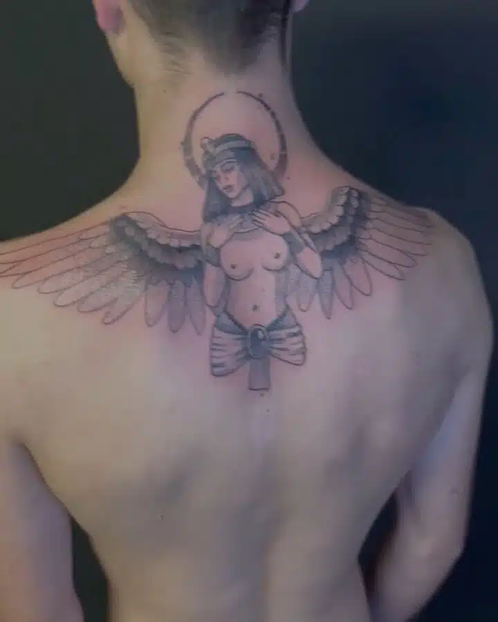 Tetování anděl žena Kleopatra na zádech