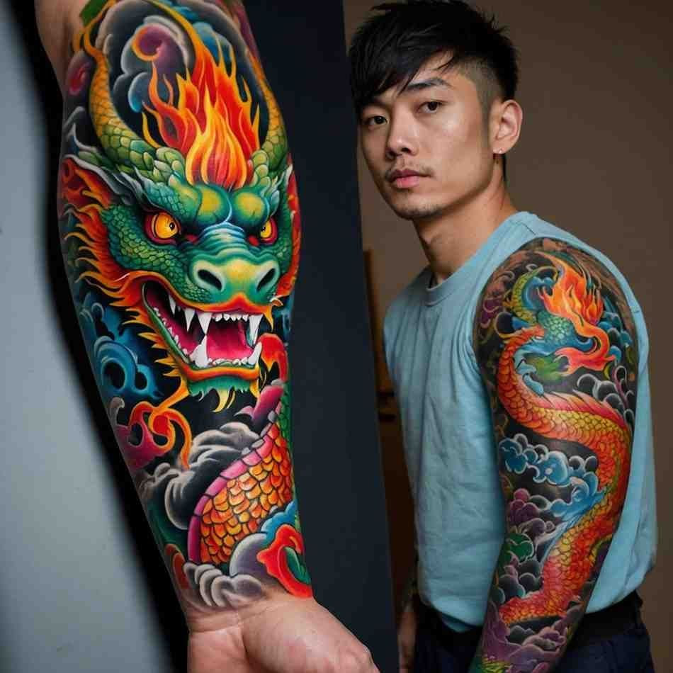 Zelený drak na ruce.