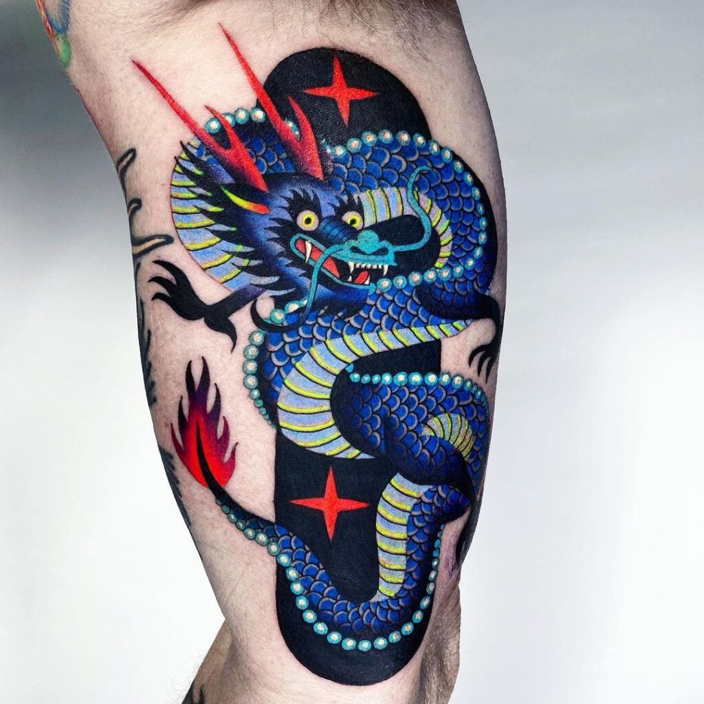 Tradiční styl tetování draka.