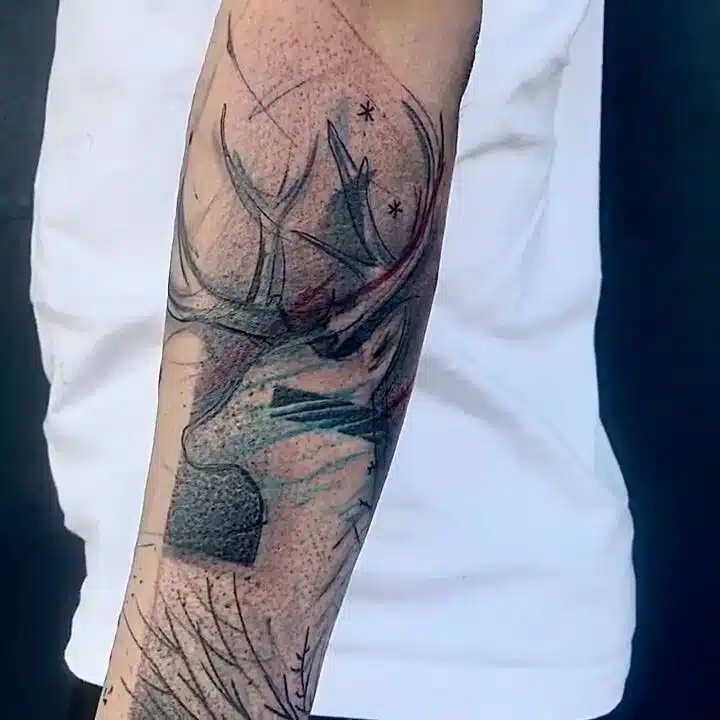 Tetování zvíře, jelen na předloktí
