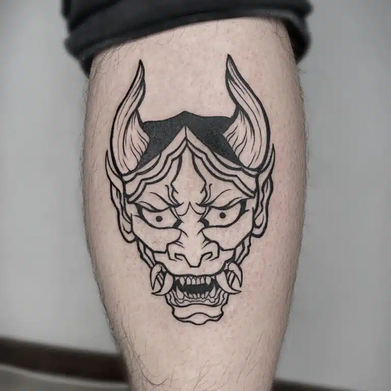 Tetování portrét nadpřirozená bytost, Krampus na lýtko