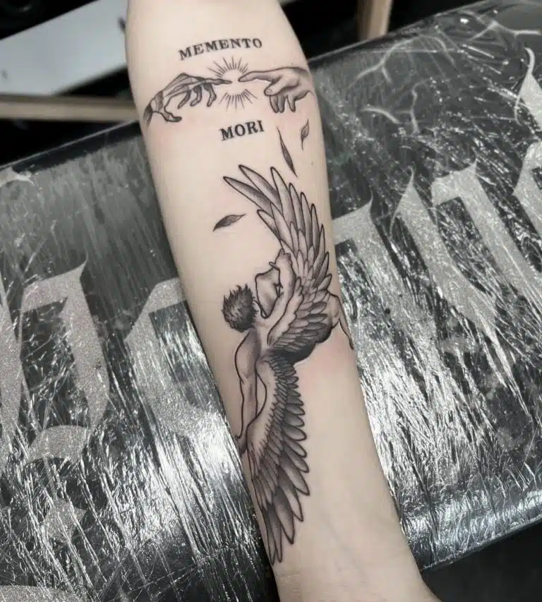 Tetování padlý anděl na předloktí