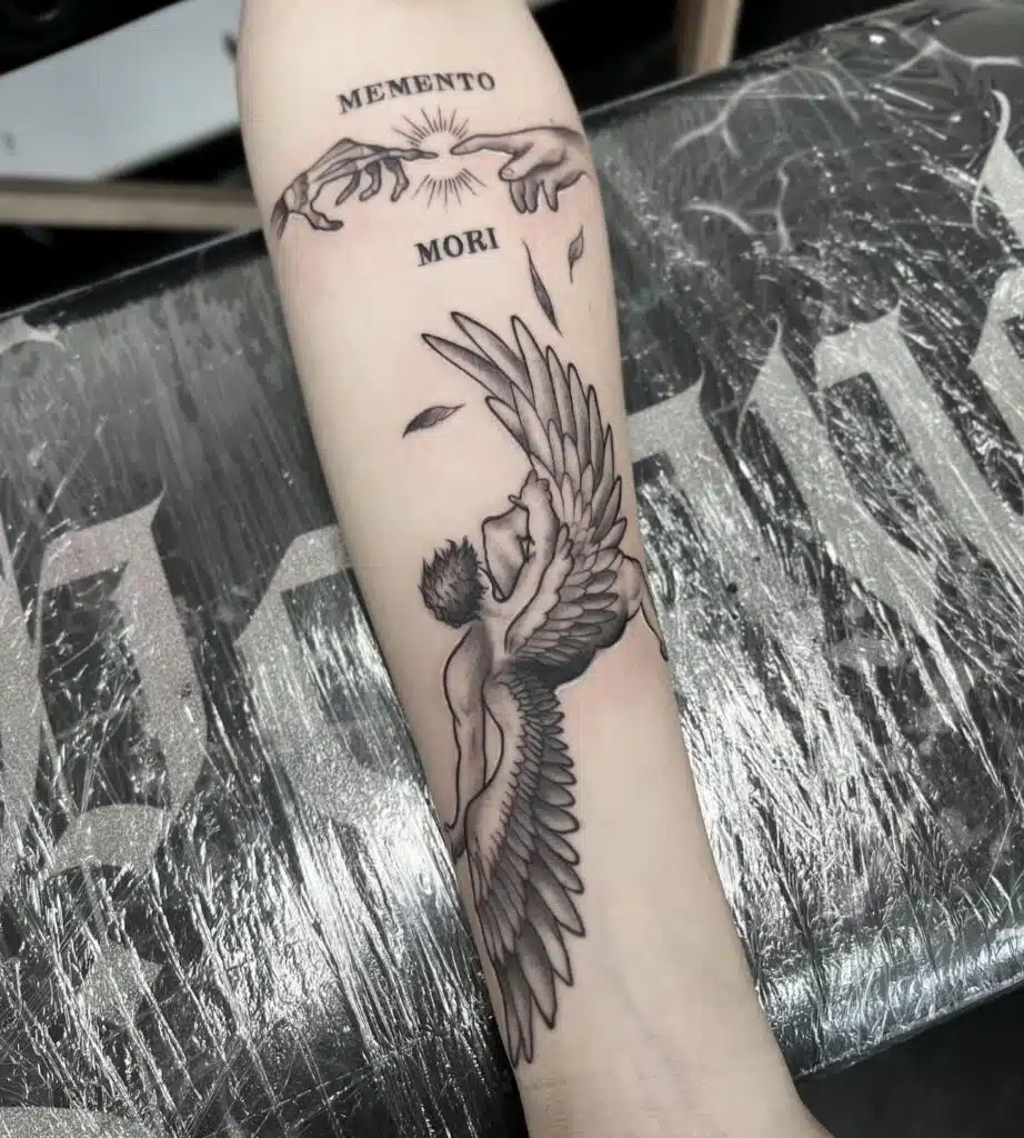 Tetování padlý anděl na předloktí