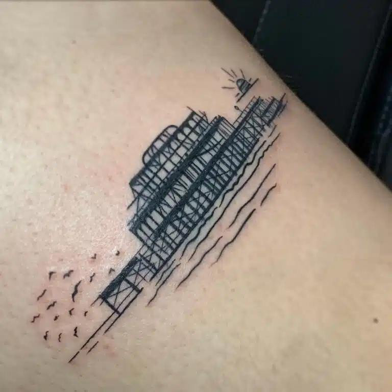 Tetování symbol cestování, moře, ptáci, zvířata na lýtko