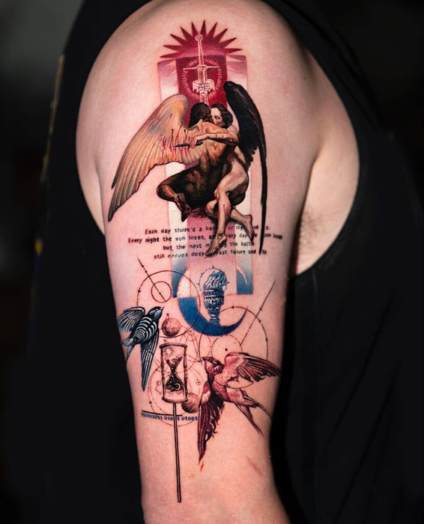 tetování s náboženskými výjevy.