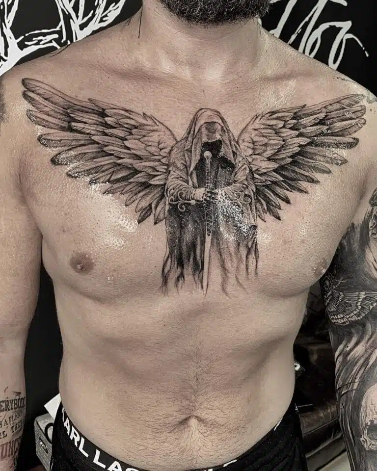 Tetování padlý anděl na hrudníku