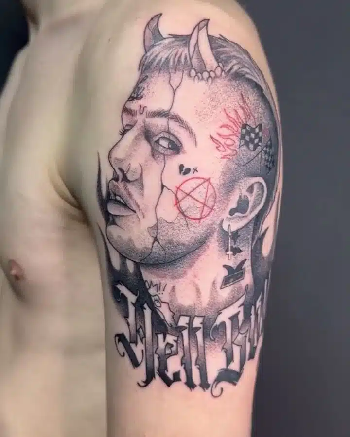 Tetování osobnosti, portrét, Lil Peep na rameni