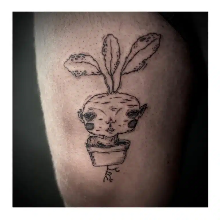 Tetování symbol zdraví, zelenina na stehno