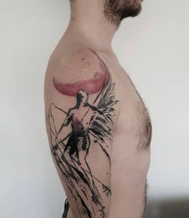 Tetování anděl, symbol náboženství na rameno