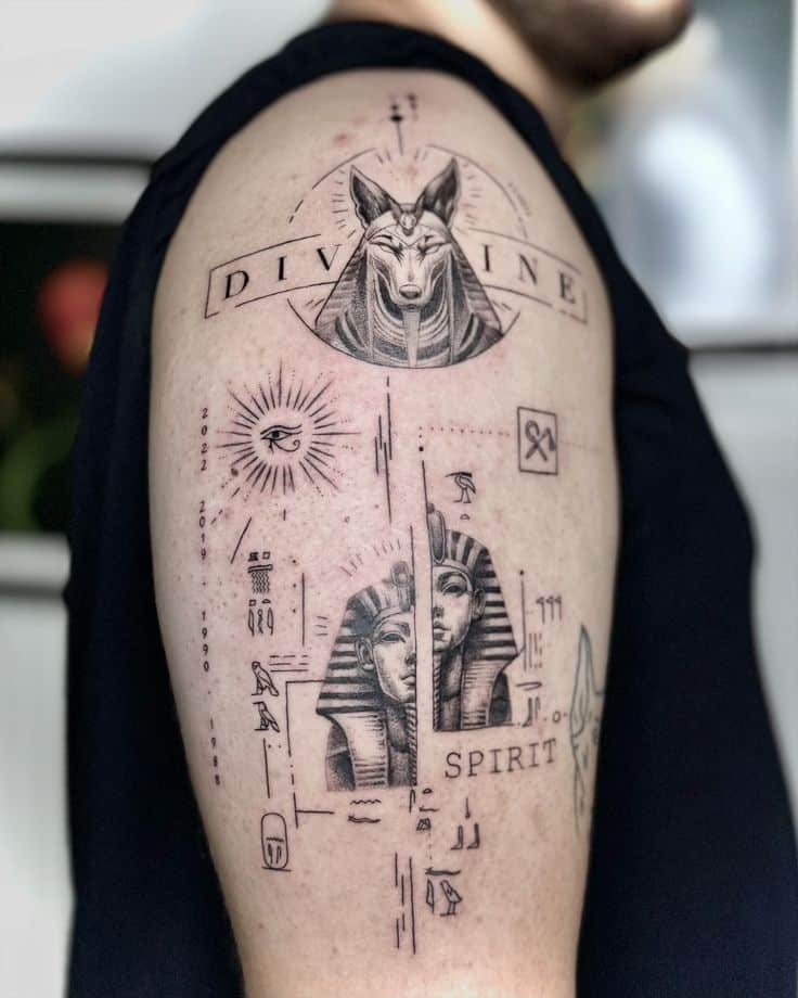 Fineline tetování Anubise.