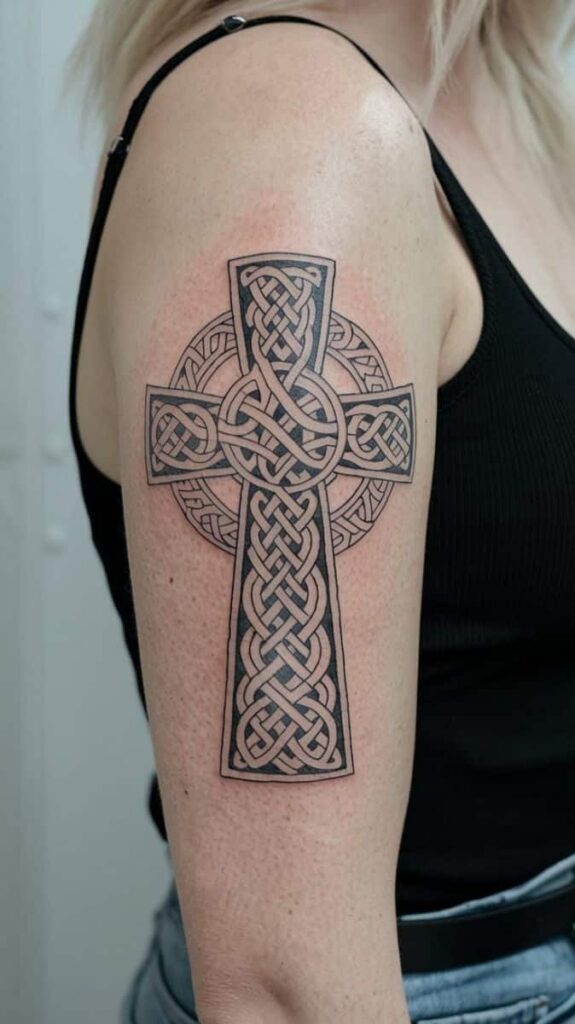 Keltský kříž na paži.