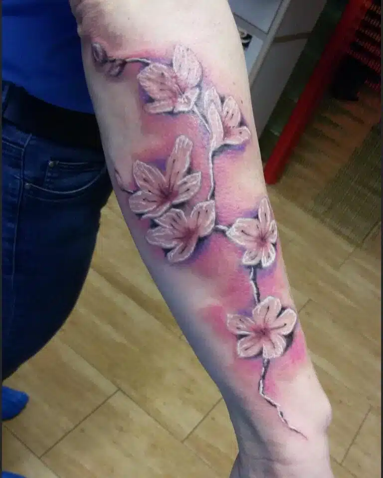 Tetování květiny, sakura na předloktí