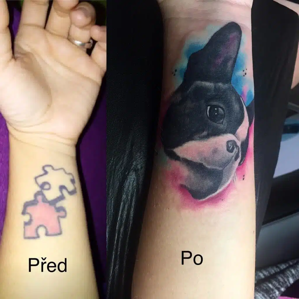 Tetování zvíře, pes na předloktí