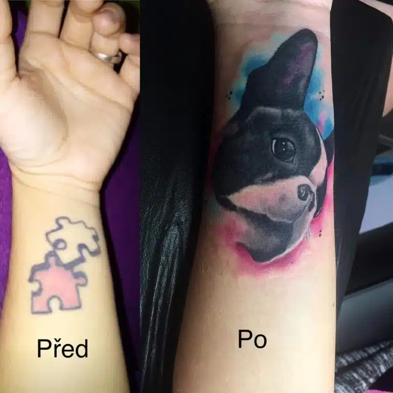 Tetování zvíře, pes na předloktí
