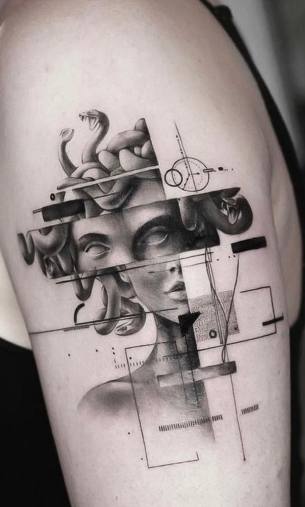 tetvoání Medúzy v geometrickém stylu.