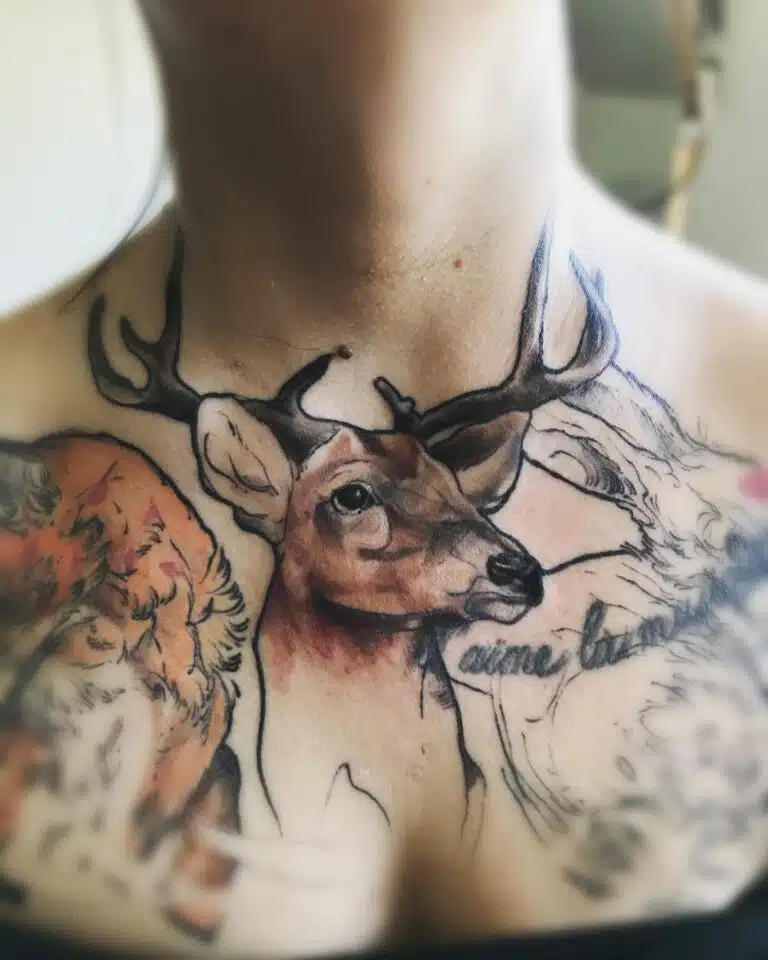 Tetování zvíře jelen na hrudník
