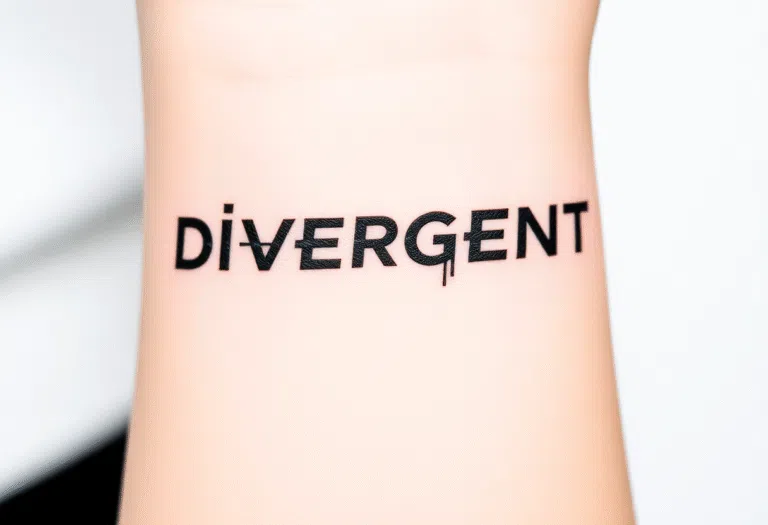 Tetování nápis divergence na ruce