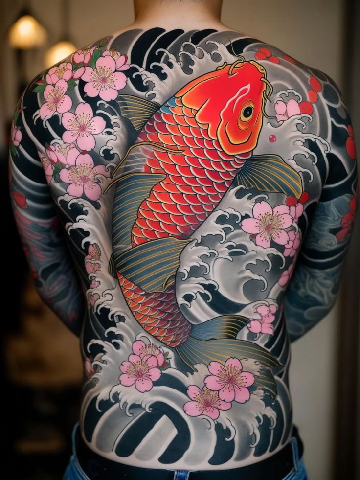 Koi kapr na zádech.