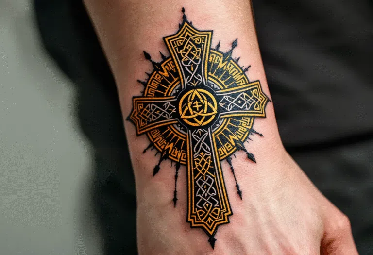 Tetování keltský kříž se symbolem triquetra na zápěstí