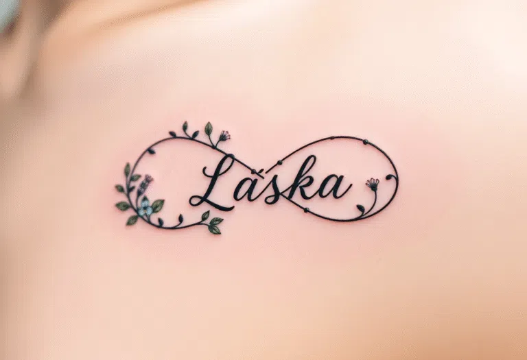 Tetování nekonečno láska pod klíční kostí