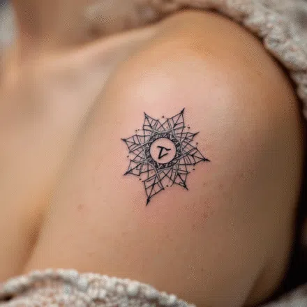 Tetování ornament, runa lásky na rameni