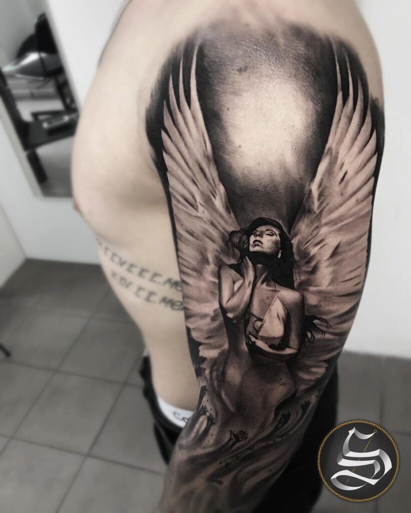 Tetování anděl žena na ruce