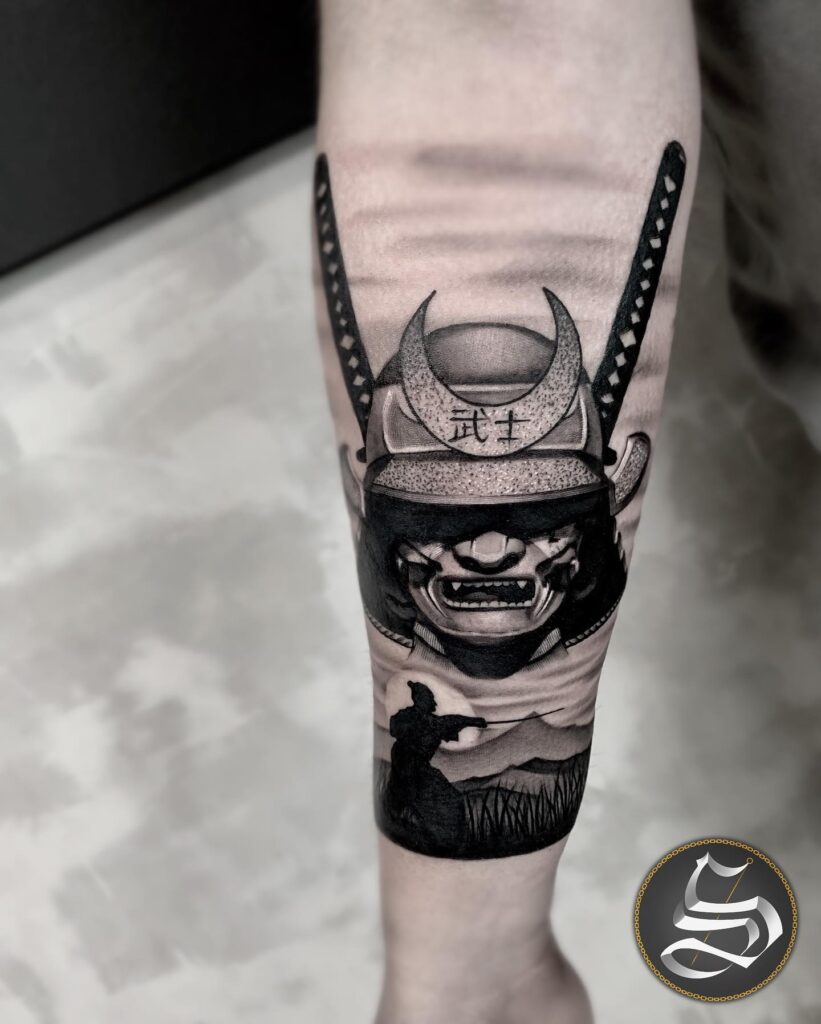 Tetování samuraj japonský na předloktí