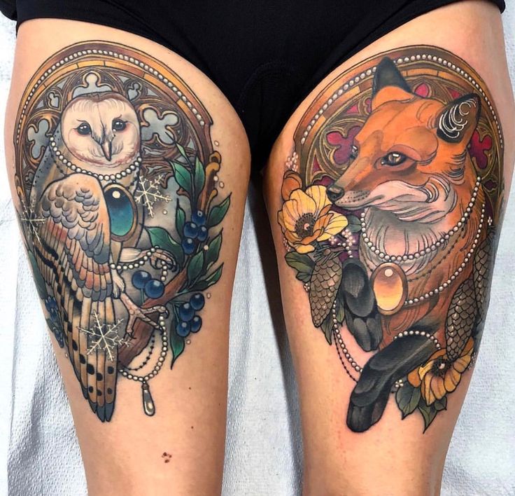 Tetvoání oldschool lišky na stehně.