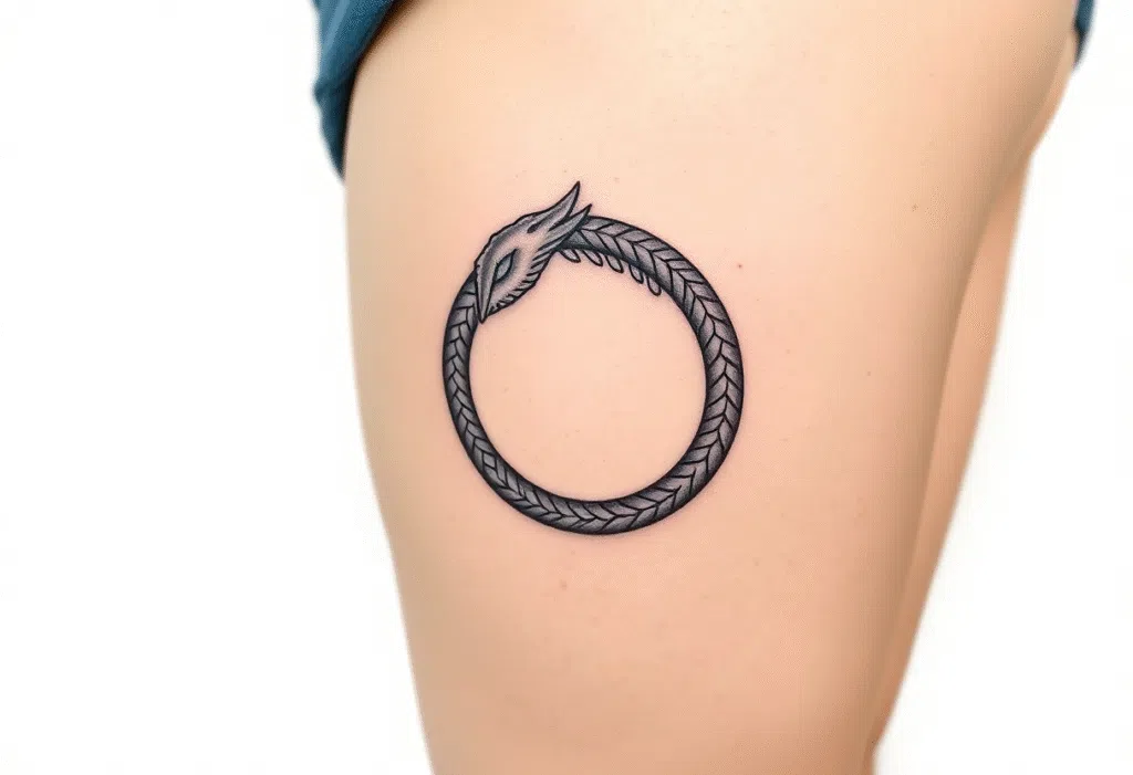 Tetování znaky a symboly, uroboros, náramek na bok stehna
