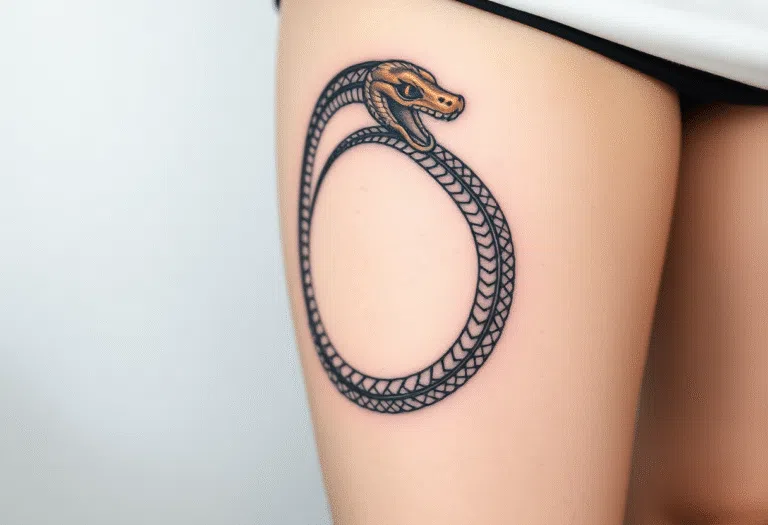 Tetování znaky a symboly, uroboros na bok stehno