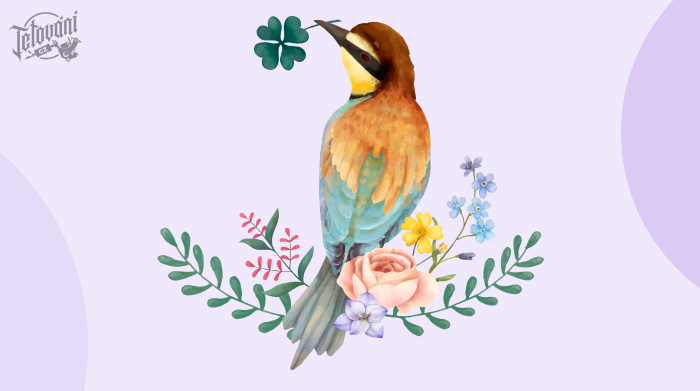 Kombinace tetování ptáčka s květinami