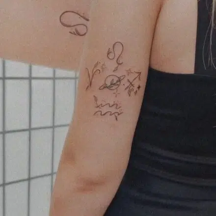 Tetování znamení zvěrokruhu lev, vodnář, beran, střelec na rameno