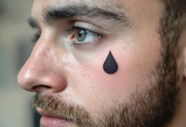 Tetování slzy velká černá slza pod oko na obličeji