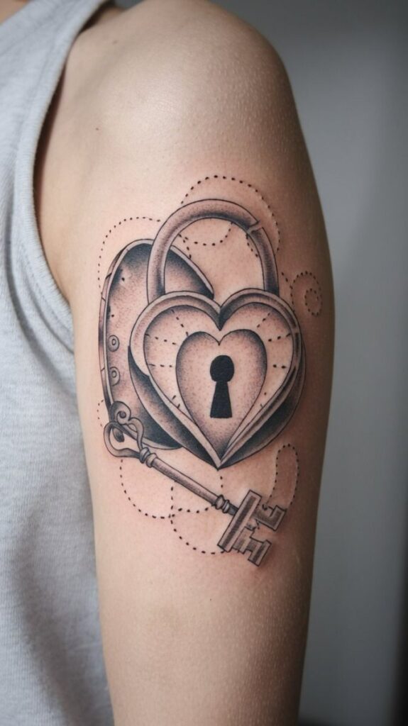 Tetování srdcového zámku u a kíče.
