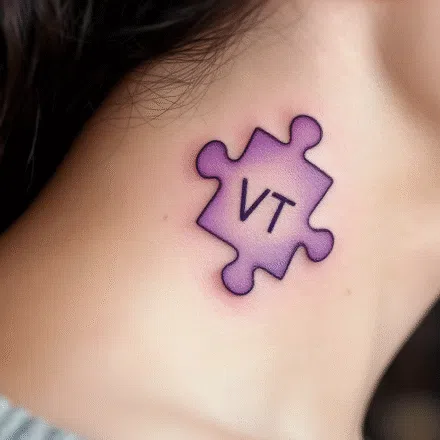 Tetování nápis, písmena v puzzly, dcera na krk