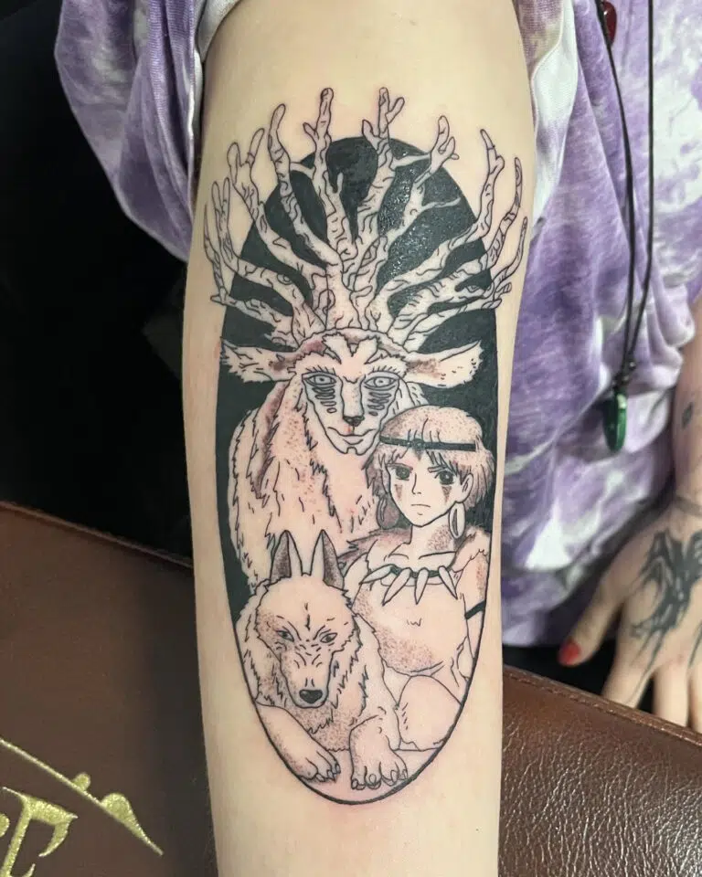 Tetování z filmů a pohádek Princezna Mononoke na rameno