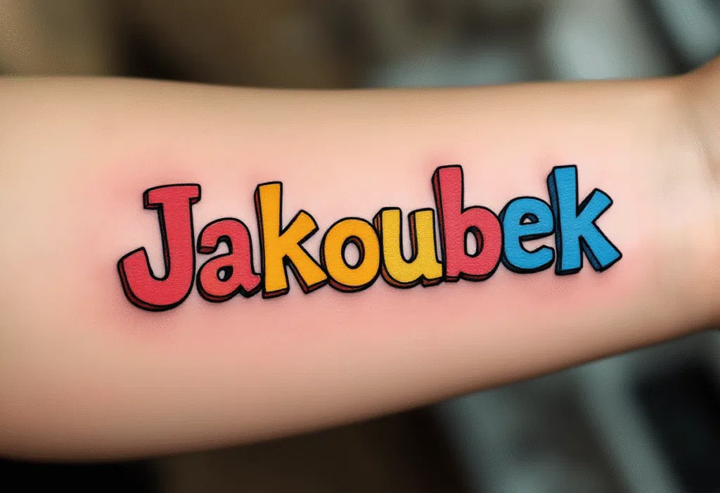 Tetování nápisy, jména dětí, Jakoubek na předloktí