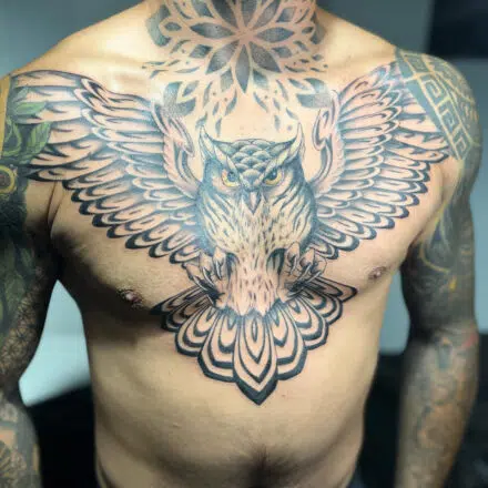 Tetování sova, , mandala na hrudník