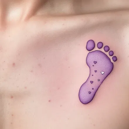 Tetování dětská nožička pod klíční kostí