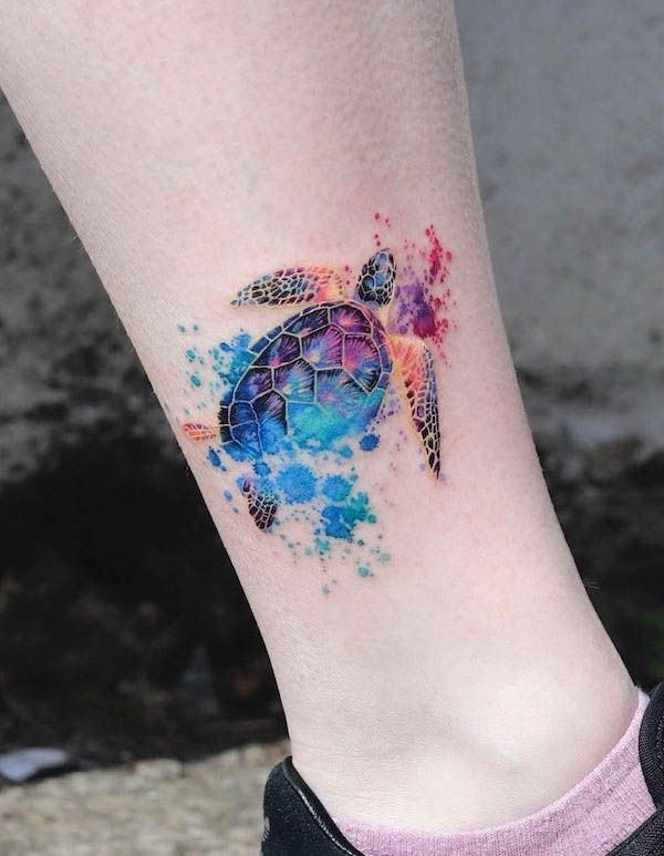Watercolor tetování želvy.