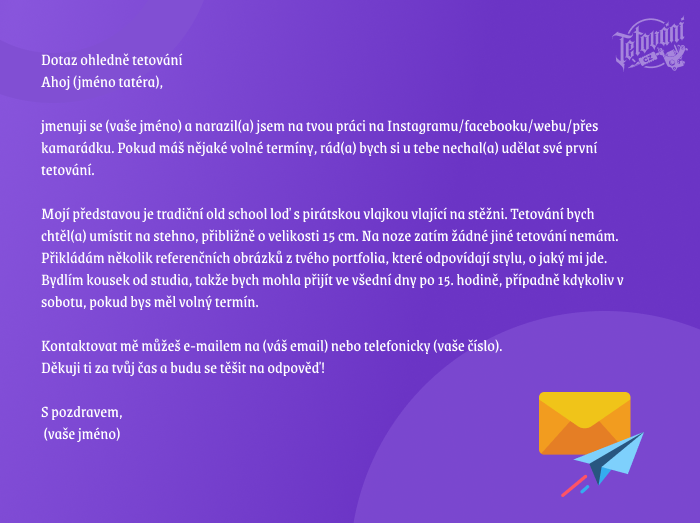  jak se objednat na tetování – email vzor