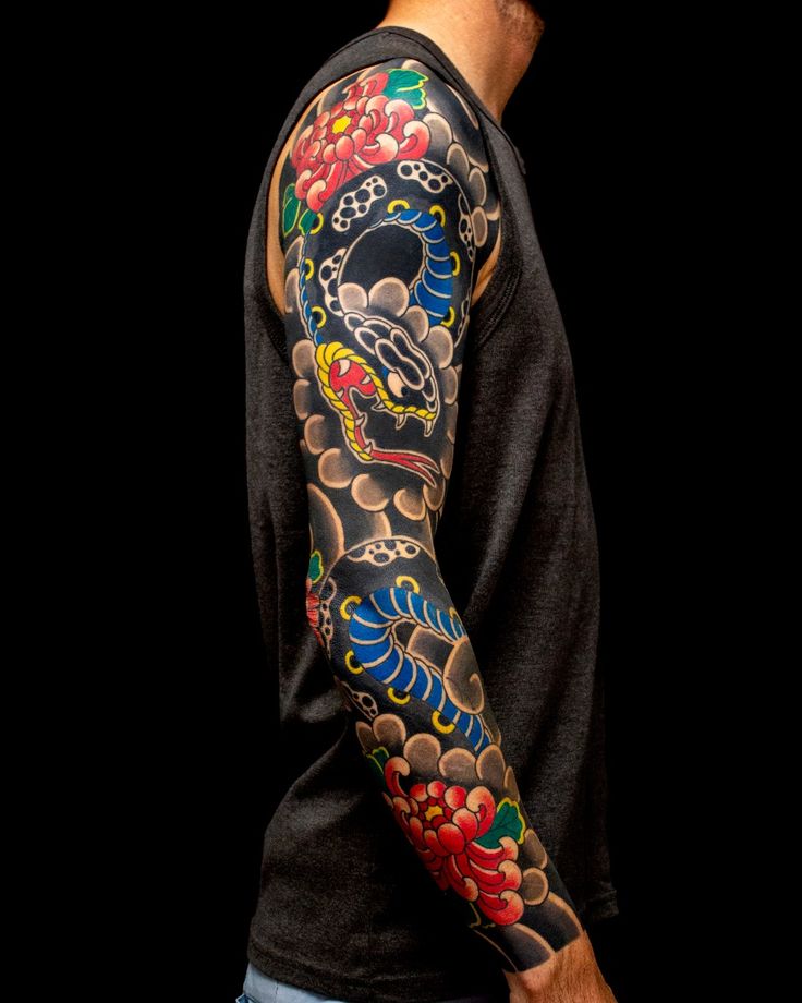 Rukáv irezumi s hadem.