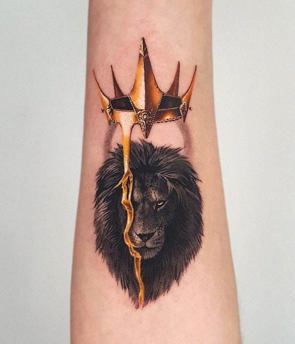 Královská koruna nad lvem.