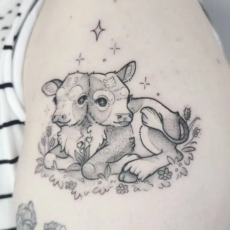 Tetování zvíře, kravičky na rameni