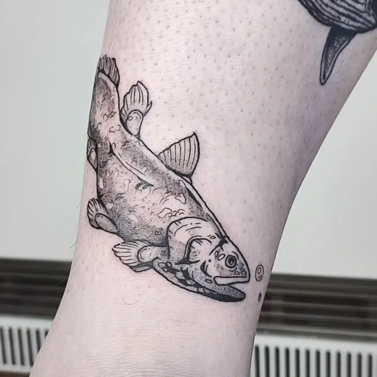 Tetování zvíře, ryba na noze